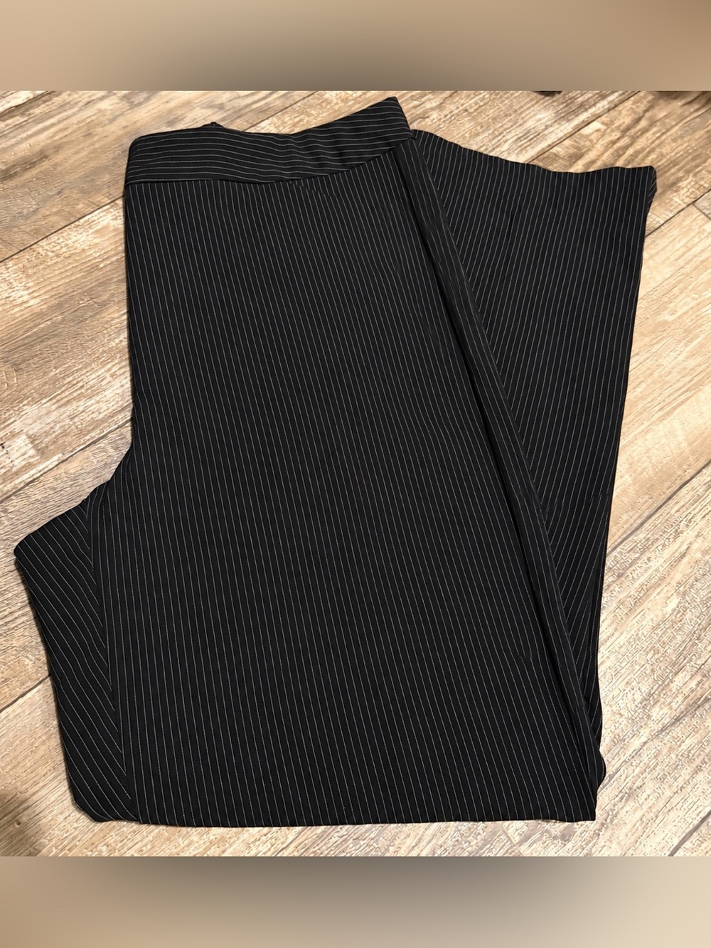 Dress Barn Black Pinstripe Wide-Leg Trousers